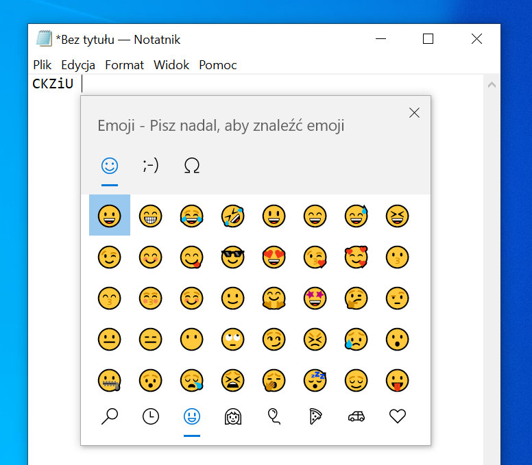 Panel emoji w Windows